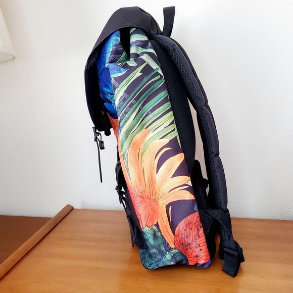 Herschel Little America Backpack Tropical Flowers Graphic Black 25L Travel Bag - Picture 4 of 12